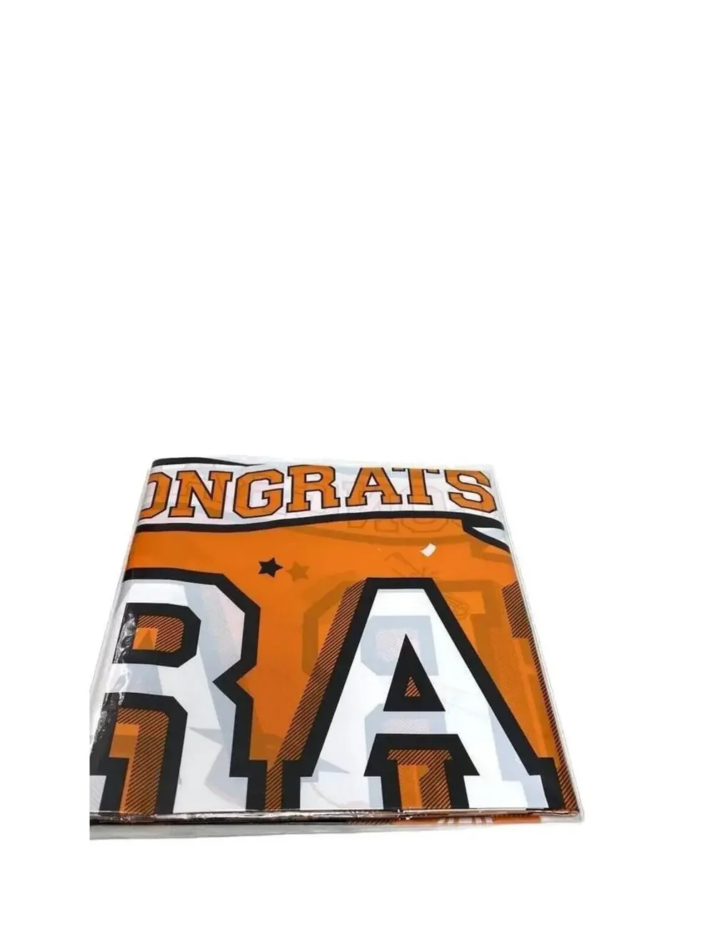 Orange Graduation Party Tablecloth with “Congrats Grad You Did It” Banner Decor